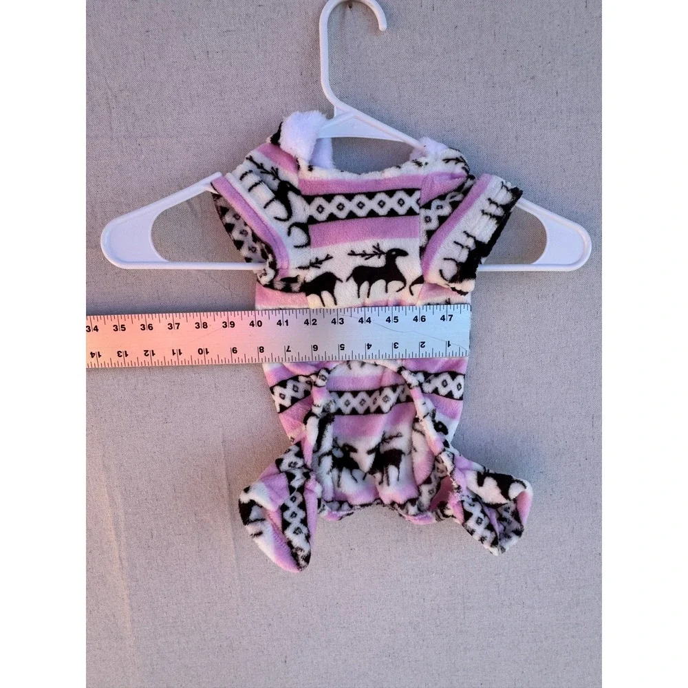 Pink Reindeer Fair Isle Fleece Pet Pajamas Hooded Holiday Dog Outfit Small